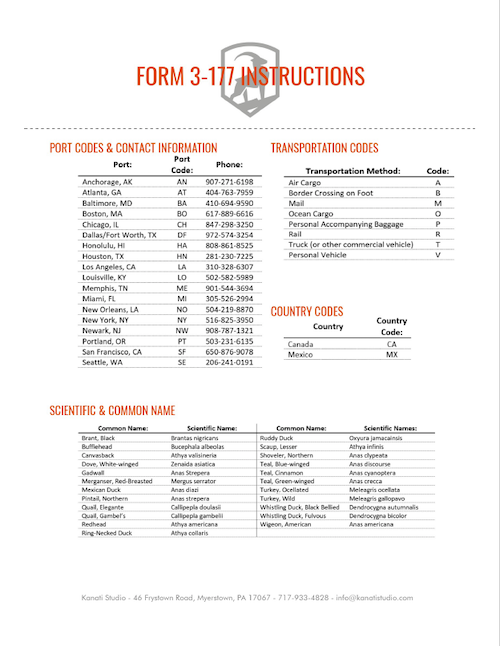 Bird Importing, Form 3-177 Instructions, Kanati Waterfowl Taxidermy