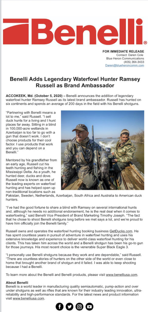 Ramsey Russell Benelli Brand Ambassador