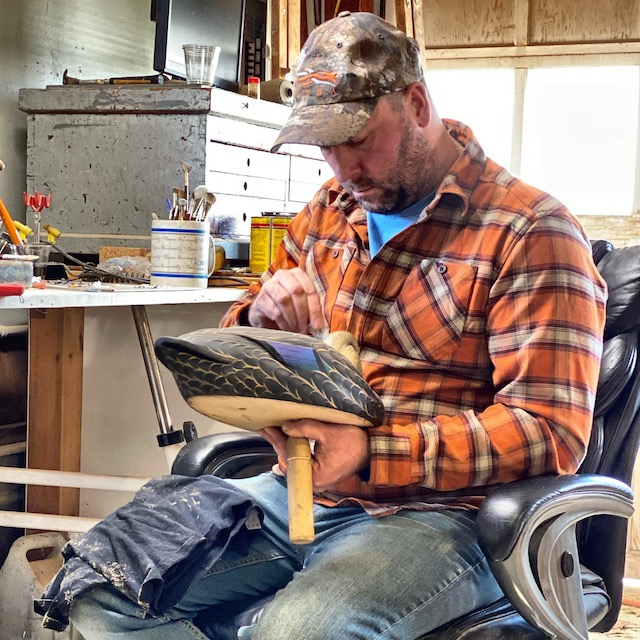 Mike Braun carving decoys in New Jersey Studio